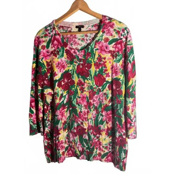 Talbots Floral Cardigan Sweater - Vibrant Spring Colors, Size 2X - Picture 2 of 7